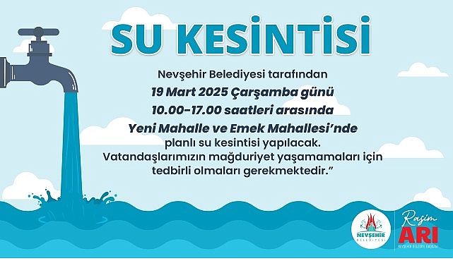 Yeni mahalle ve emek mahallesi’nde planlı su kesintisi yapılacak 